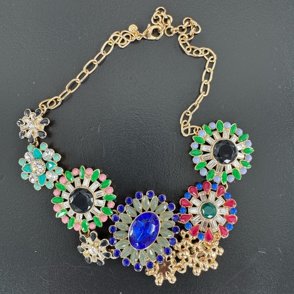 J Crew Floral Multicolored Crystal Statement Necklace
